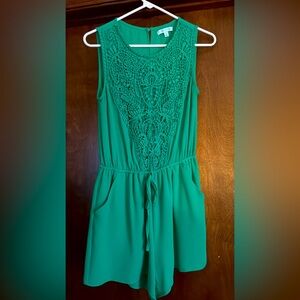 Green Lace Detail Sleeveless Romper